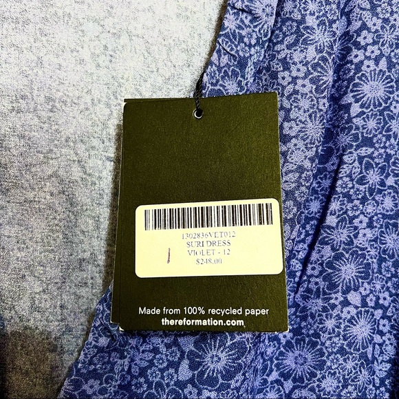 NWT Reformation Suri Violet Floral ¾ Sleeve A-Line Midi Length Dress MSPR $248 - Picture 6 of 14